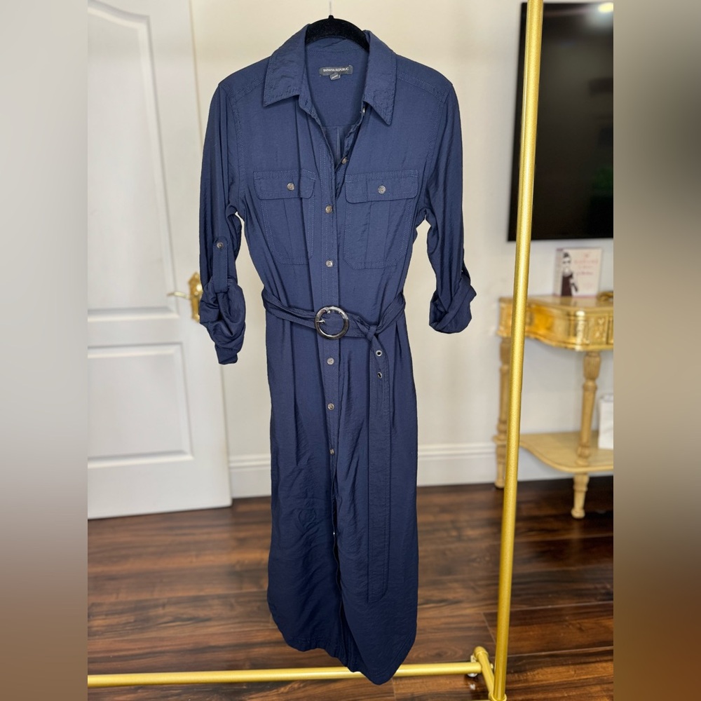 Banana Republic Blue Long Sleeve Cuffed Shirt Dress